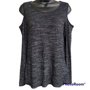 Calvin Klein Black Speckled Long Sleeve Cold Shoulder Top